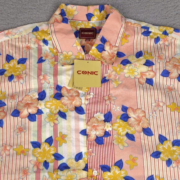 Conic Hawaiian Shirt Mens XXL Colorful Floral Button Down Camp Short Sleeve - Picture 2 of 14